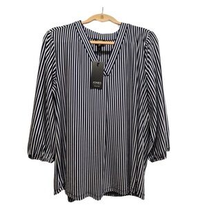Jones New York Signature Navy and White Striped Top